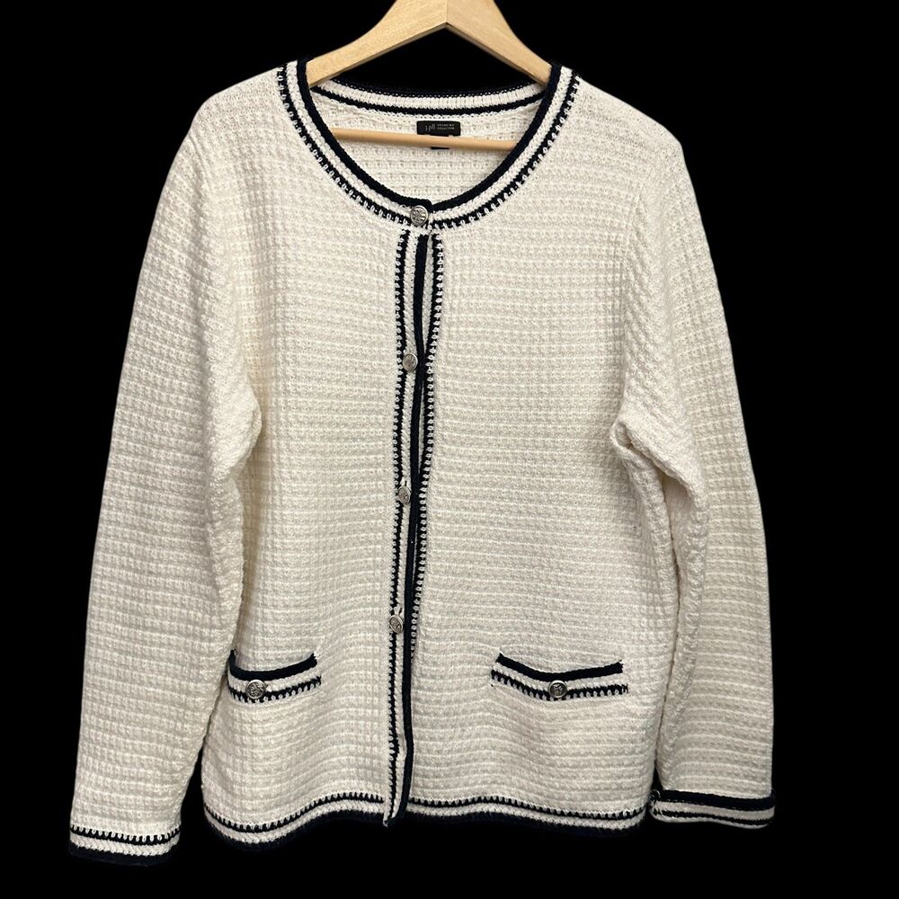 J. Jill Wherever Collection Black & White Cotton Blend Button Up Cardigan Size L